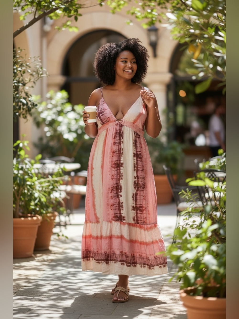 Kokoon Women's Coral & Cream Maxi Dress